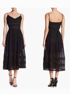 NSR Black Lace Midi Dress with Spaghetti Straps